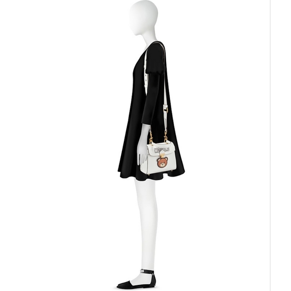 Authentic Rare Moschino White Leather Teddy Bear Satchel Bag - Picture 4 of 11